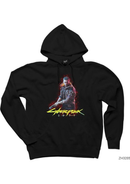 Cyberpunk 2077 Cyberman Siyah Kapşonlu Sweatshirt Hoodie