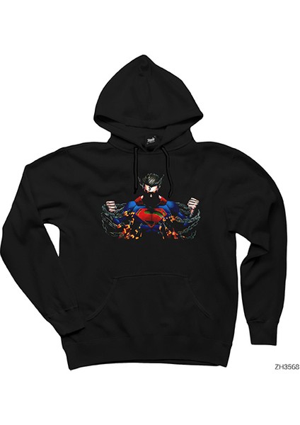 Superman Break Your Chains Siyah Kapşonlu Sweatshirt Hoodie