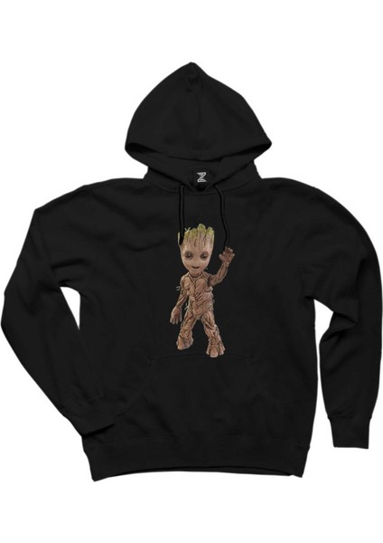 Groot Baby Siyah Kapşonlu Sweatshirt Hoodie