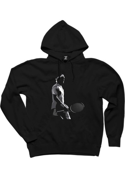 Roger Federer Siluet Siyah Kapşonlu Sweatshirt Hoodie