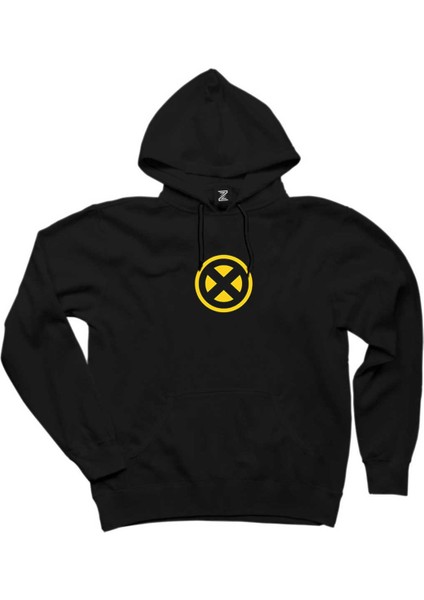 x Men Yellow Logo Siyah Kapşonlu Sweatshirt Hoodie