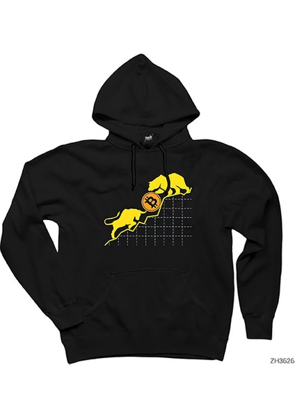Bitcoin Kripto Para Ayı ve Boğa Siyah Kapşonlu Sweatshirt Hoodie