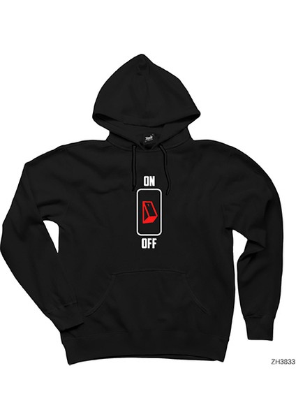 On Off Buton Siyah Kapşonlu Sweatshirt Hoodie