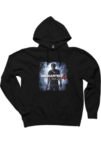 Uncharted 4 Nathan Drake Poster Siyah Kapşonlu Sweatshirt Hoodie