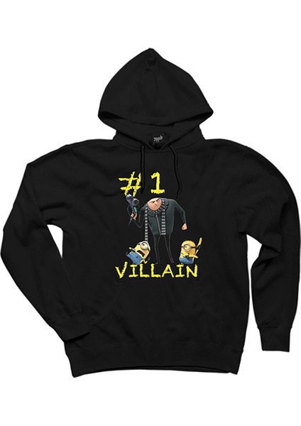 Minions And Gru Villain Siyah Kapşonlu Sweatshirt Hoodie