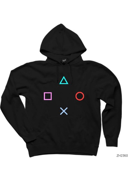 Gamepad Buttons Siyah Kapşonlu Sweatshirt Hoodie