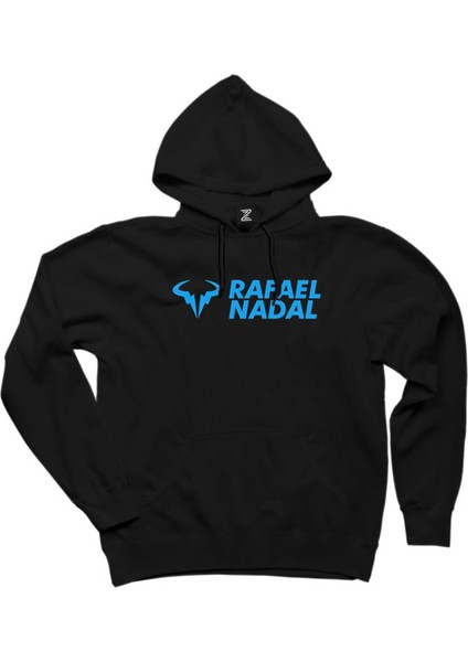 Rafael Nadal Blue Logo Text Siyah Kapşonlu Sweatshirt Hoodie