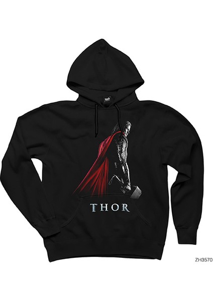 Thor Worthy Of Mjolnir Siyah Kapşonlu Sweatshirt Hoodie