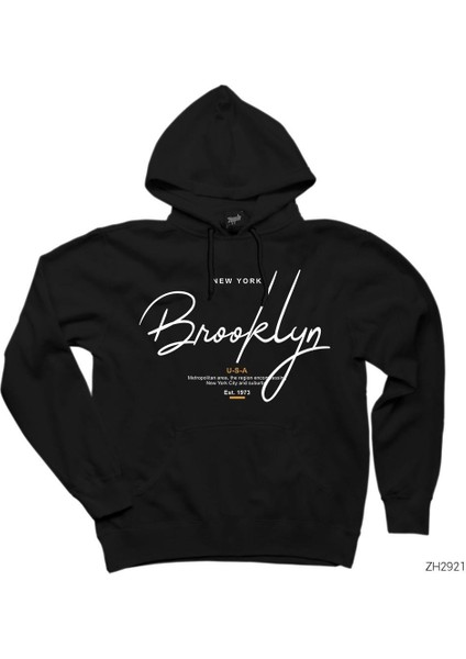 Newyork Brooklyn U.s.a Siyah Kapşonlu Sweatshirt Hoodie