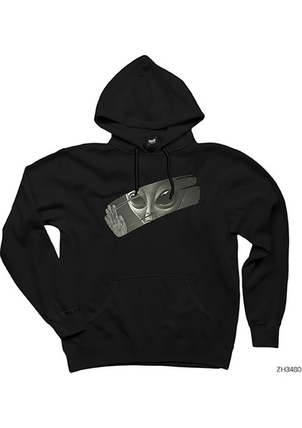 Alien Behind Glass Siyah Kapşonlu Sweatshirt Hoodie