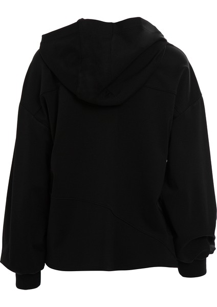 Büzgülü Kapüşonlu Uzun Kollu Siyah Sweatshırt modelleri