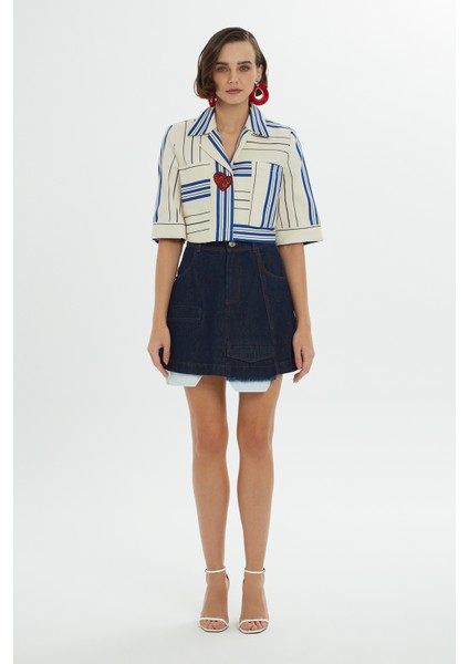Cep Detaylı Mini Jean Etek