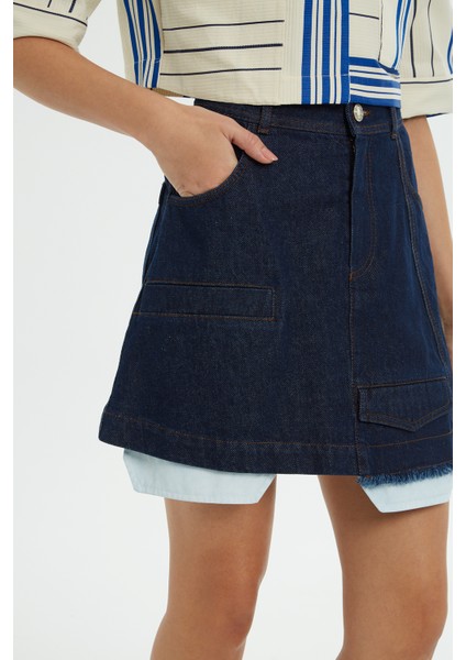Cep Detaylı Mini Jean Etek