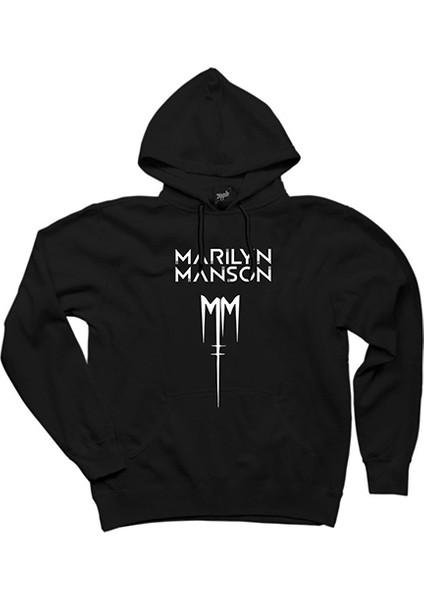 Marilyn Manson Logo Siyah Kapşonlu Sweatshirt Hoodie
