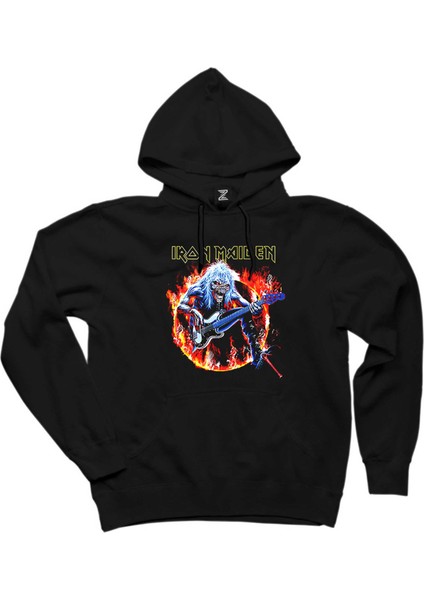 Iron Maiden Fire Siyah Kapşonlu Sweatshirt Hoodie