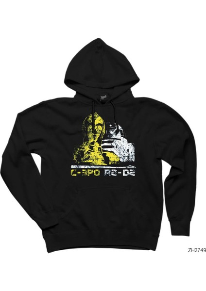 Star Wars C-30 And R2-D2 Siyah Kapşonlu Sweatshirt Hoodie