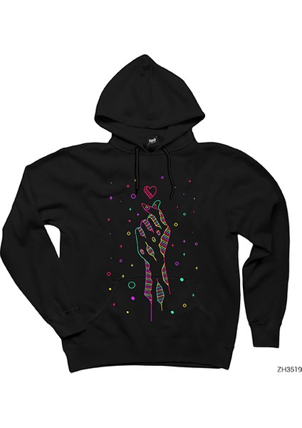 Aşk Yıldızları Siyah Kapşonlu Sweatshirt Hoodie