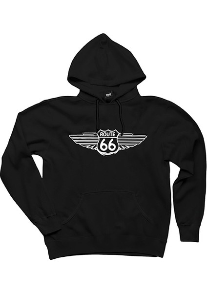 ROUTE66 Kanat Siyah Kapşonlu Sweatshirt Hoodie