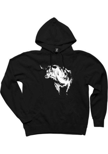 Boğa Silüet Siyah Kapşonlu Sweatshirt Hoodie