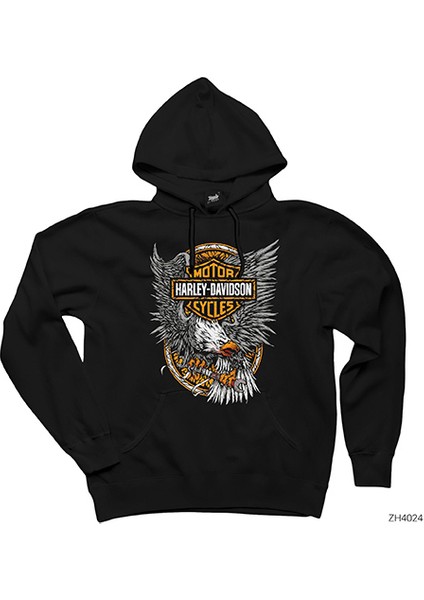 Harley Davidson Engineer Eagle Siyah Kapşonlu Sweatshirt Hoodie