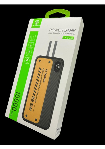 10.000 Mah Dijital Göstergeli Dahili Çoklu Kablolu Taşınabilir Powerbank YKP732 modelleri