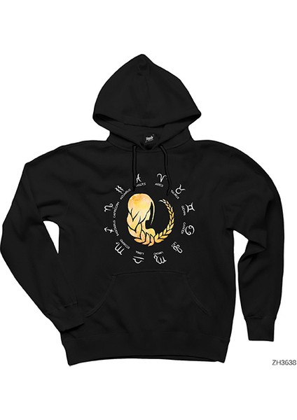 Başak Burcu Modern Siyah Kapşonlu Sweatshirt Hoodie