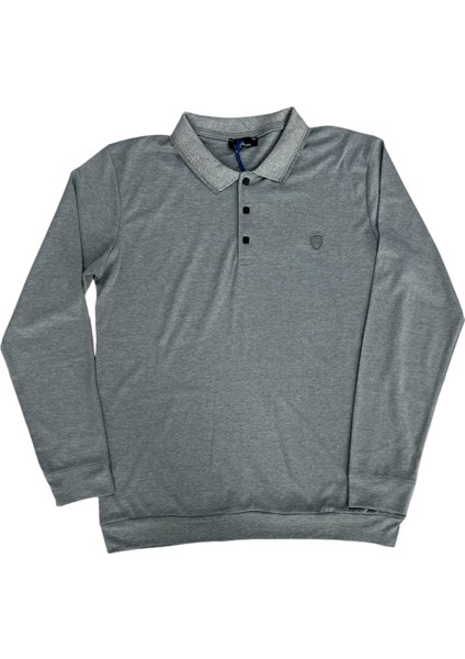 Erkek Normal Beden Polo Yaka Patlı Triko Yakalı Sol Göğüs Nakış Detaylı Sweatshırt