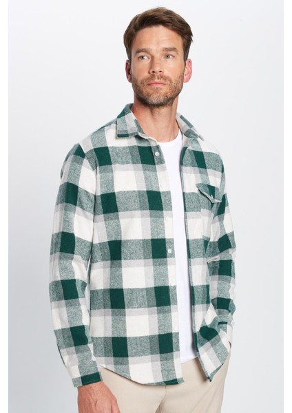 Erkek Slim Fit Dar Kesim Oduncu Tek Cepli Kareli Kışlık Gömlek