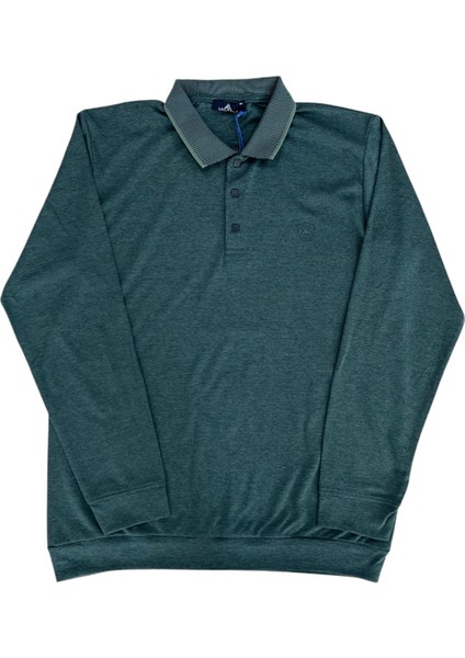 Erkek Normal Beden Polo Yaka Patlı Triko Yakalı Sol Göğüs Nakış Detaylı Sweatshırt