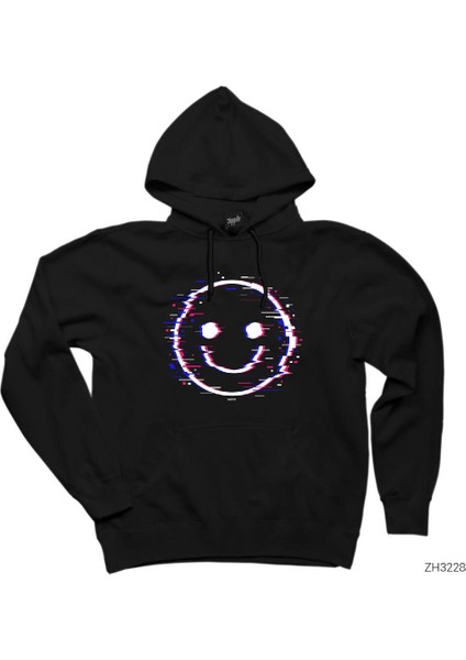 Glitch Face Siyah Kapşonlu Sweatshirt Hoodie
