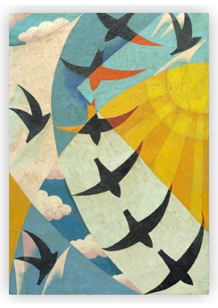 Kuşlar Illüstrasyon Fütürizm Kübizm Ahşap Poster 20X29 cm