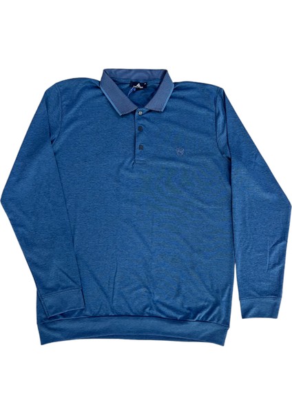 Erkek Normal Beden Polo Yaka Patlı Triko Yakalı Sol Göğüs Nakış Detaylı Sweatshırt