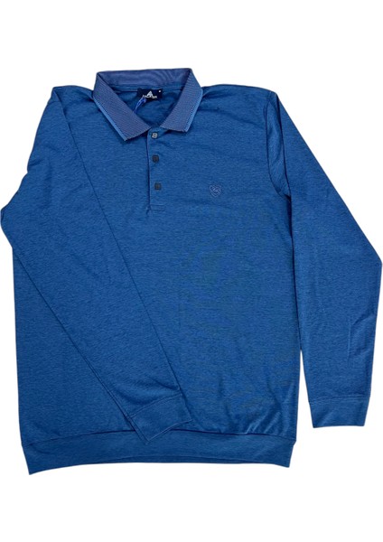 Erkek Normal Beden Polo Yaka Patlı Triko Yakalı Sol Göğüs Nakış Detaylı Sweatshırt