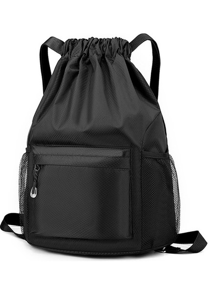 Açık Omuz Tuval Sırt Çantası Kadın Basketbol Basit Katı Renk Korse Cep Ipli Çantası (Yurt Dışından)