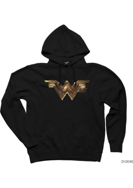Wonder Woman gold Siyah Kapşonlu Sweatshirt Hoodie