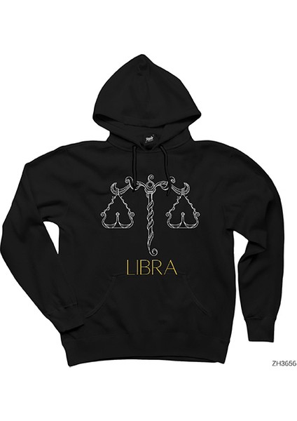 Terazi Burç Retro Siyah Kapşonlu Sweatshirt Hoodie