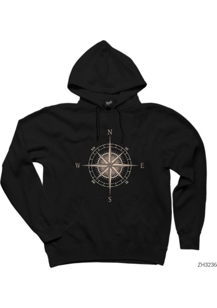 Pusula Siyah Kapşonlu Sweatshirt Hoodie