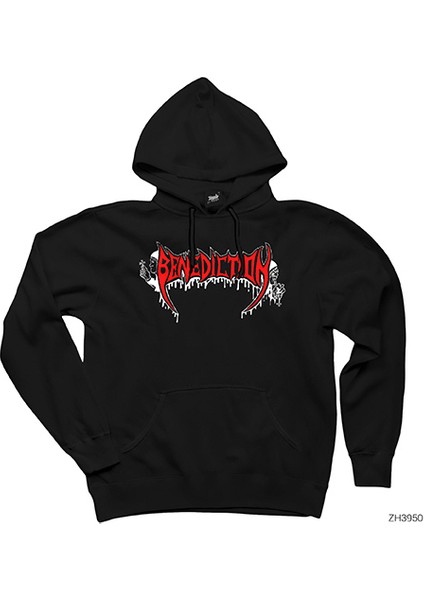 Benediction Logo Siyah Kapşonlu Sweatshirt Hoodie