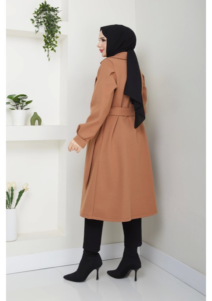 Kruvaze Yaka Balon Kol Kaşe Kaban fırsatları