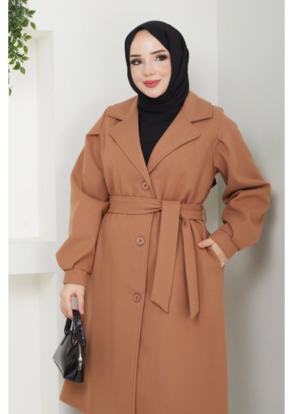 Kruvaze Yaka Balon Kol Kaşe Kaban indirimleri