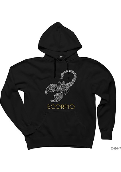 Akrep Burç Retro Siyah Kapşonlu Sweatshirt Hoodie