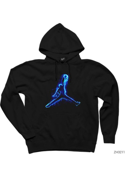 Air Jordan Blue Neon Siyah Kapşonlu Sweatshirt Hoodie