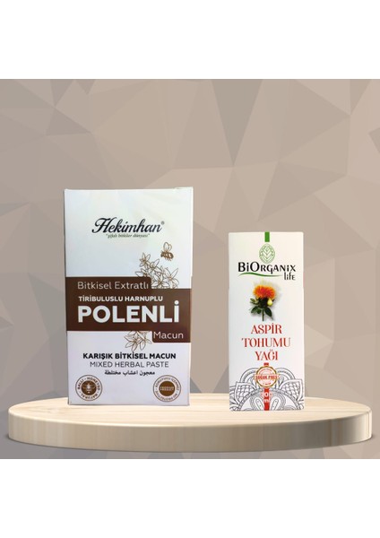 Tiribuluslu Harnuplu Polenli Macun 420 gr ve Aspir Tohumu Yağı Soğuk Pres 100 ml