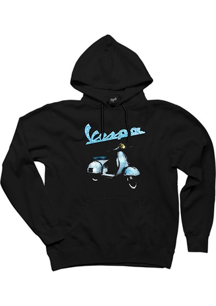 Vespa Vintage Siyah Kapşonlu Sweatshirt Hoodie