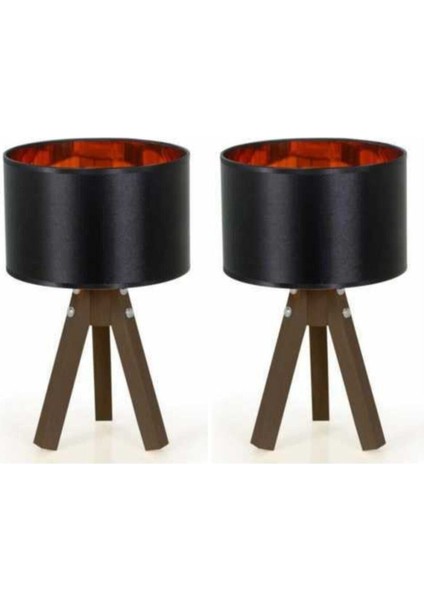 2 Adet Siyah Kumaş Içi Gold Renkli Mdf Abajur