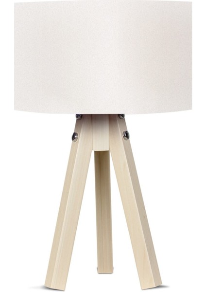 Mini 3 Ayaklı Mdf Abajur Beyaz Şapka Naturel Ayak Mdf Abajur Beyaz Şapka Naturel Ayak