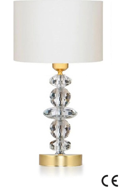 5 Tal Kristal Masa Abajuru Gold Kaplama Kumaş Başlık