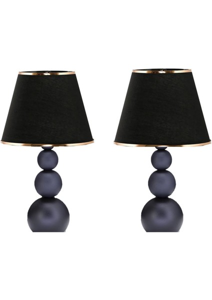 2 Adet Kumaş Başlık Metal Ayaklı Masa Lambası Gece Lambası Yatak Başı Lambası