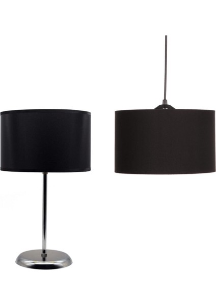 Bir Adet Krom Kaplama Siyah Abajur 1 Adet Sarkıt Siyah Avize