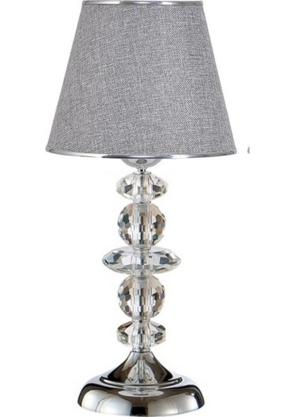 5 Tal Kristal Masa Abajuru Krom Kaplama Kumaş Başlık